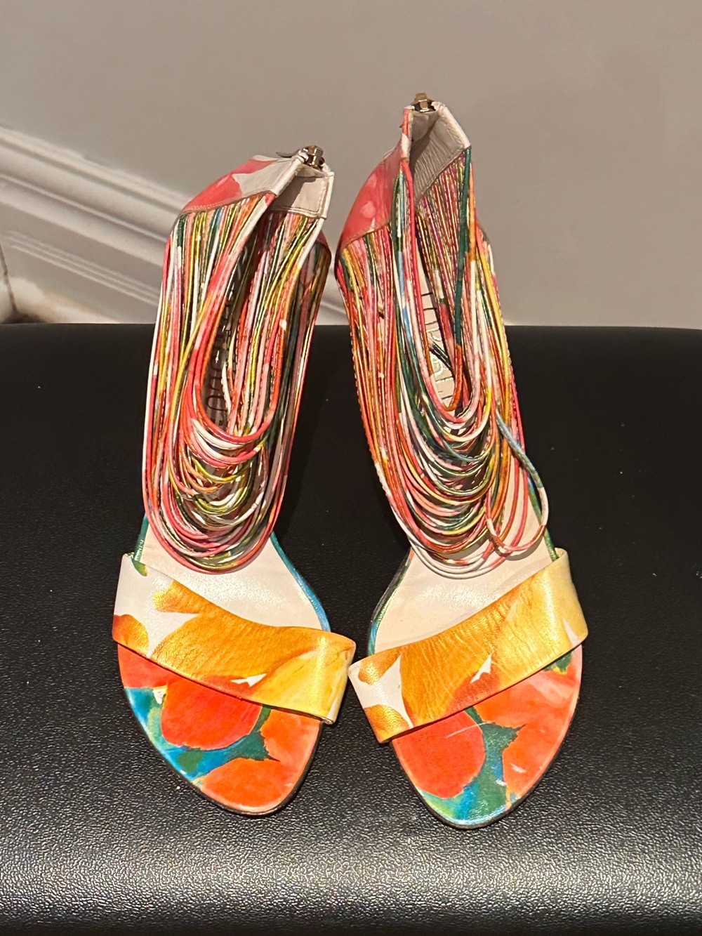 Multicolored Floral Strappy High Heel Sandals